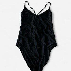 Aerie Black Cut-Out Back One-Piece Swimsuit (XL)